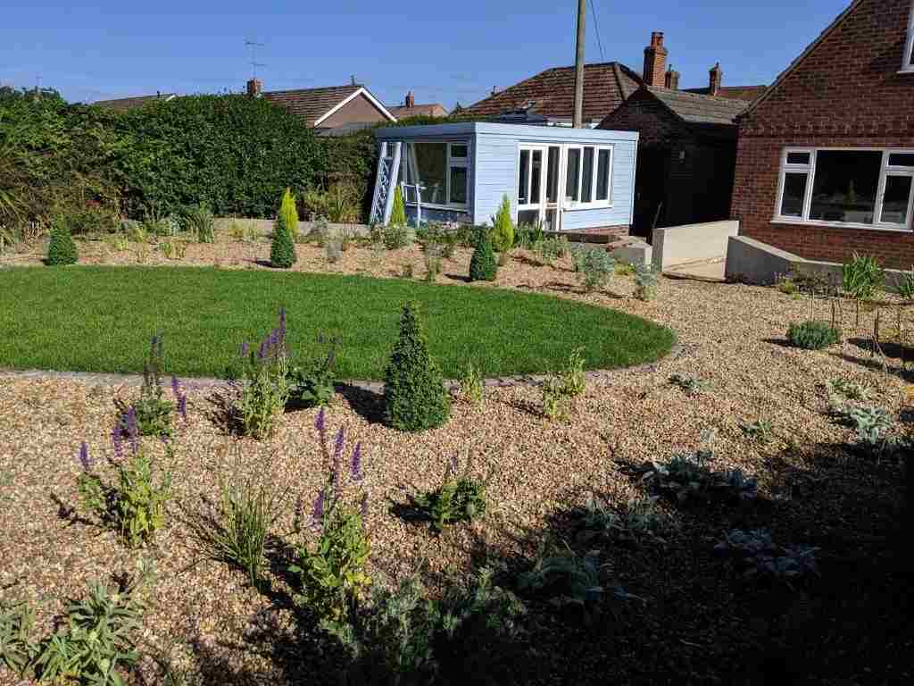 View of the new garden towards the outside shed