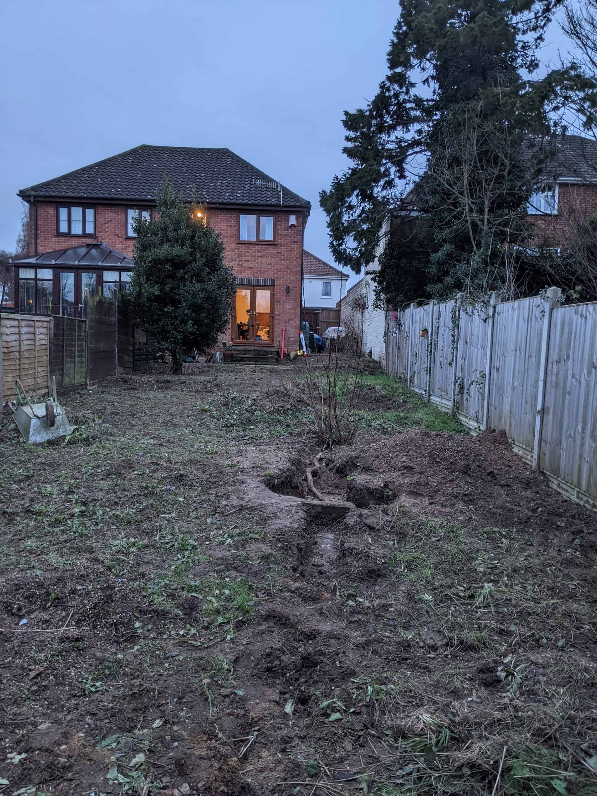 Sloping garden cleared ready for terraced garden conversion Sloping garden cleared ready for terraced garden conversion